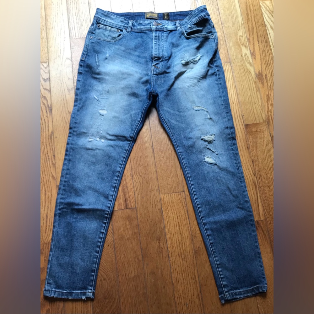 Zara Men's Blue Distressed Denim Skinny Jeans 34”